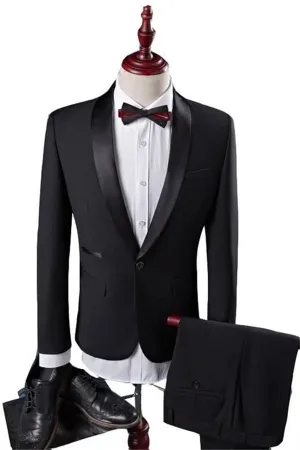 New in Black Groom Tuxedos Groomsmen Shawl Lapel Best Men Suit groom Wedding Marriage Suits