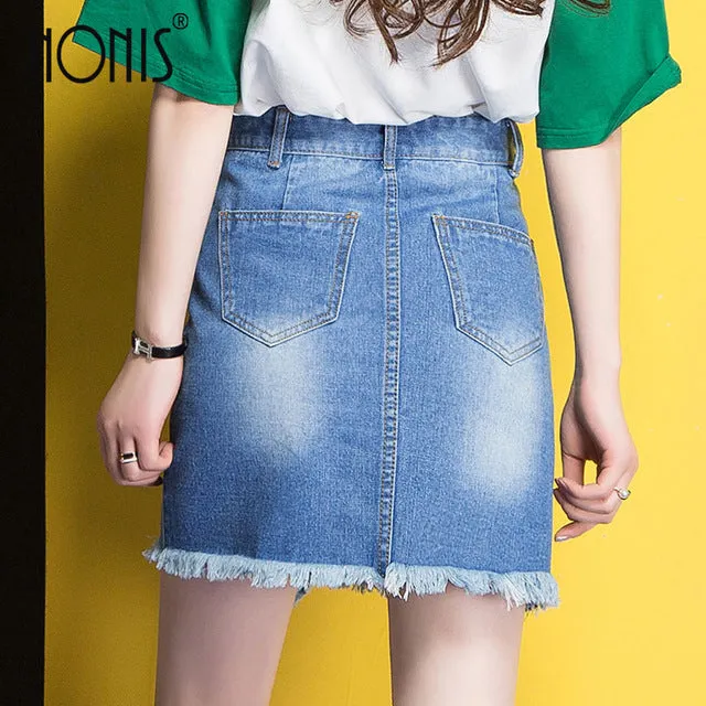 Nonis 2017 New Summer Women Skirt American A-line High Waist Denim Skirts Short Vintage Woman cowgirl Mini Jeans Skirt S-X