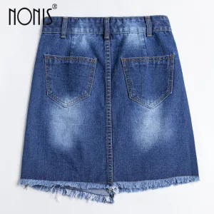 Nonis 2017 New Summer Women Skirt American A-line High Waist Denim Skirts Short Vintage Woman cowgirl Mini Jeans Skirt S-X