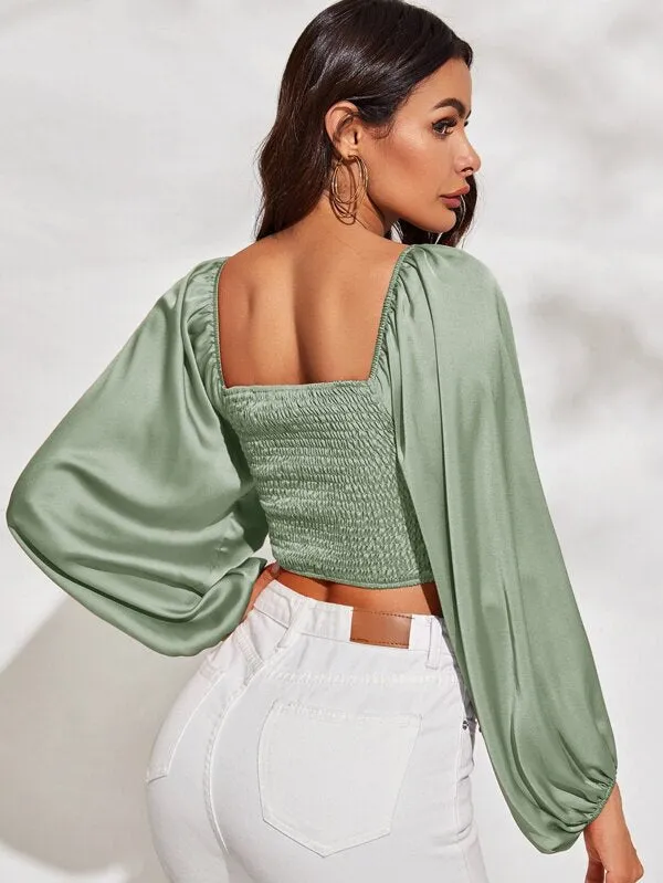 Olive Lantern Drawstring Top