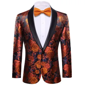 Orange and Navy Floral Tuxedo Jacket