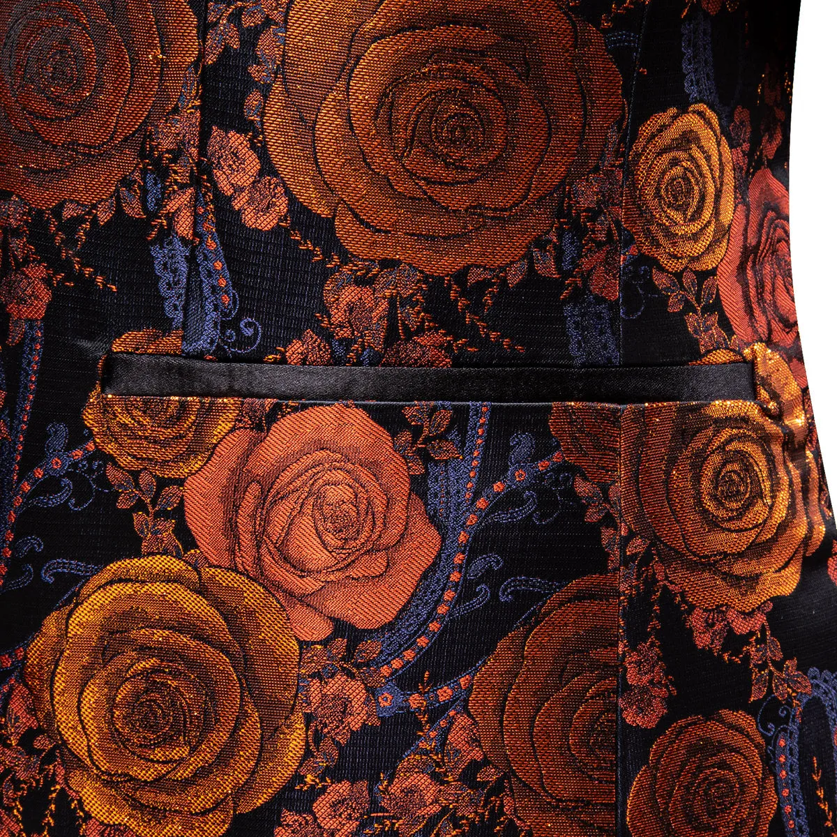 Orange and Navy Floral Tuxedo Jacket