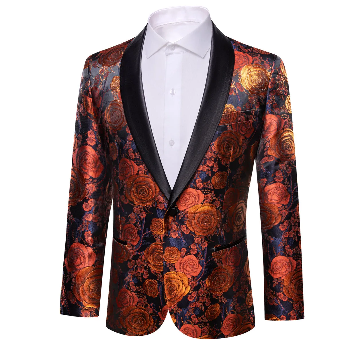 Orange and Navy Floral Tuxedo Jacket