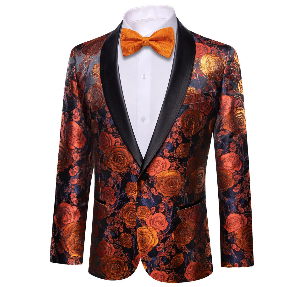 Orange and Navy Floral Tuxedo Jacket