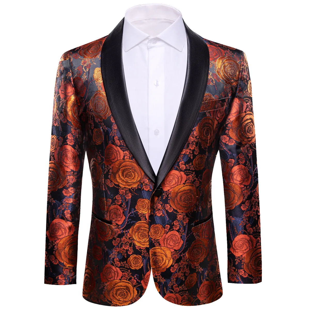Orange and Navy Floral Tuxedo Jacket