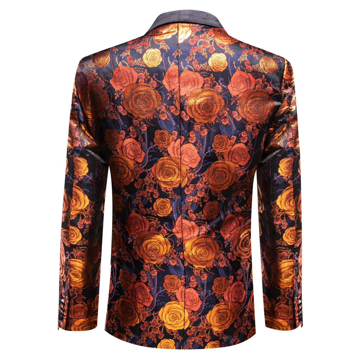 Orange and Navy Floral Tuxedo Jacket
