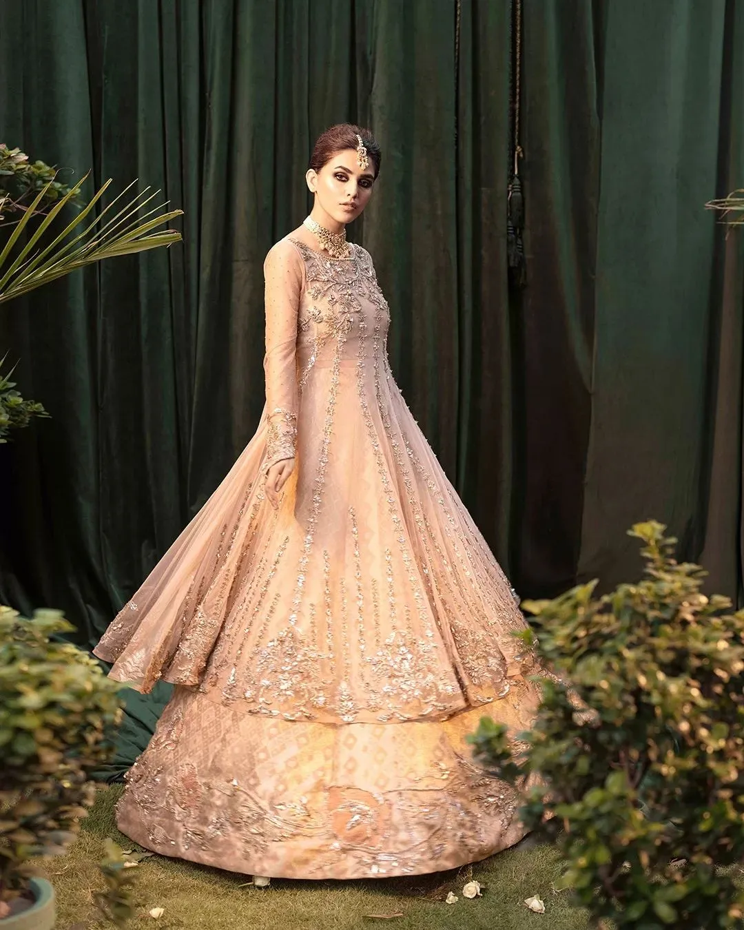 Pakistani Wedding Dress in Lehenga Gown Dupatta Style