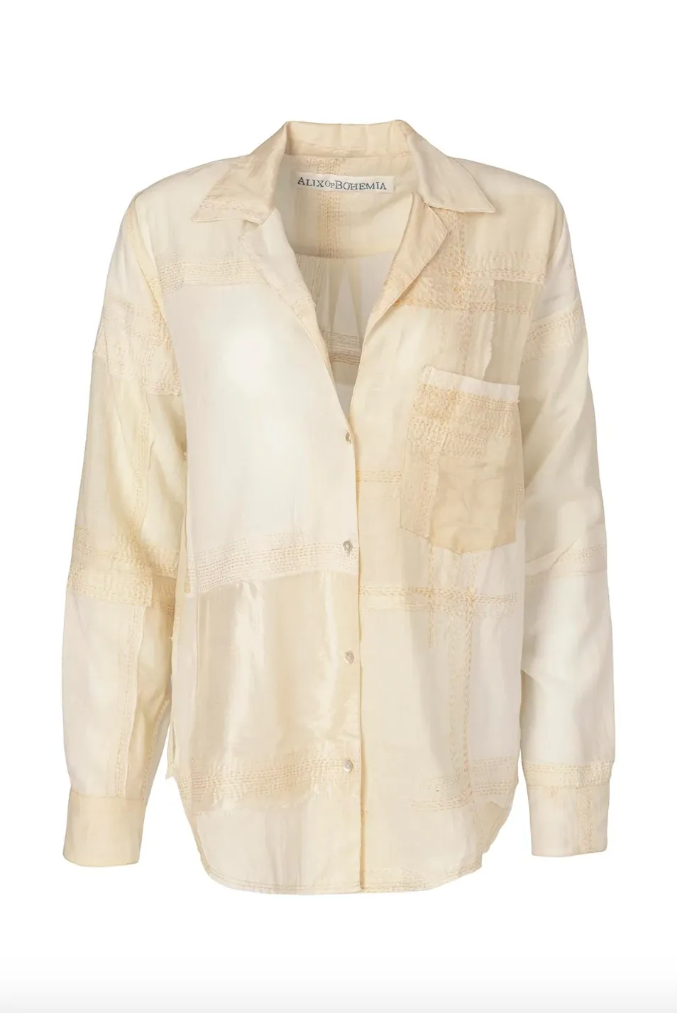 Patti Lily Kantha Shirt, White Snowdrop