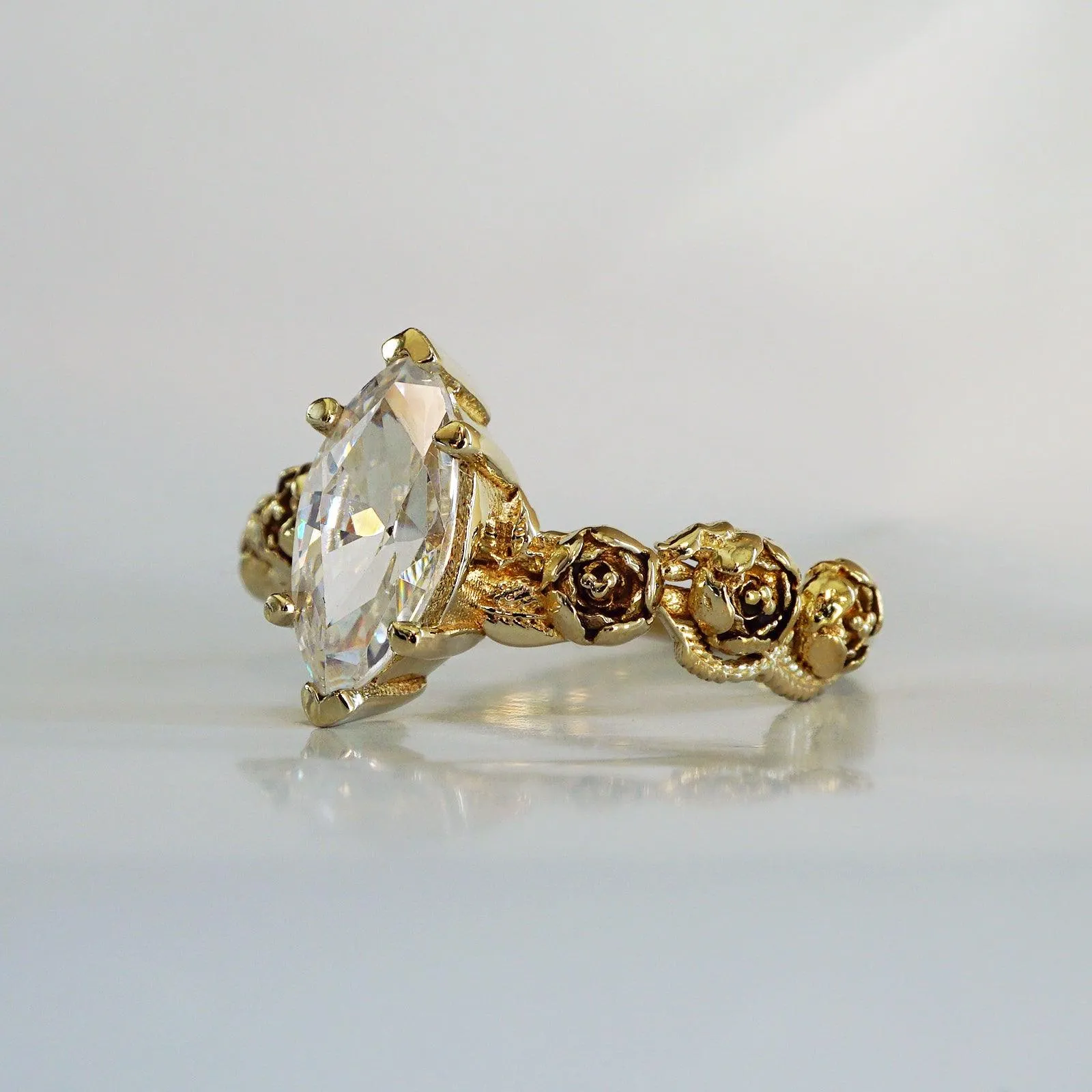 Peonies Marquise Diamond Ring, 0.9ct (Natural or Moissanite)