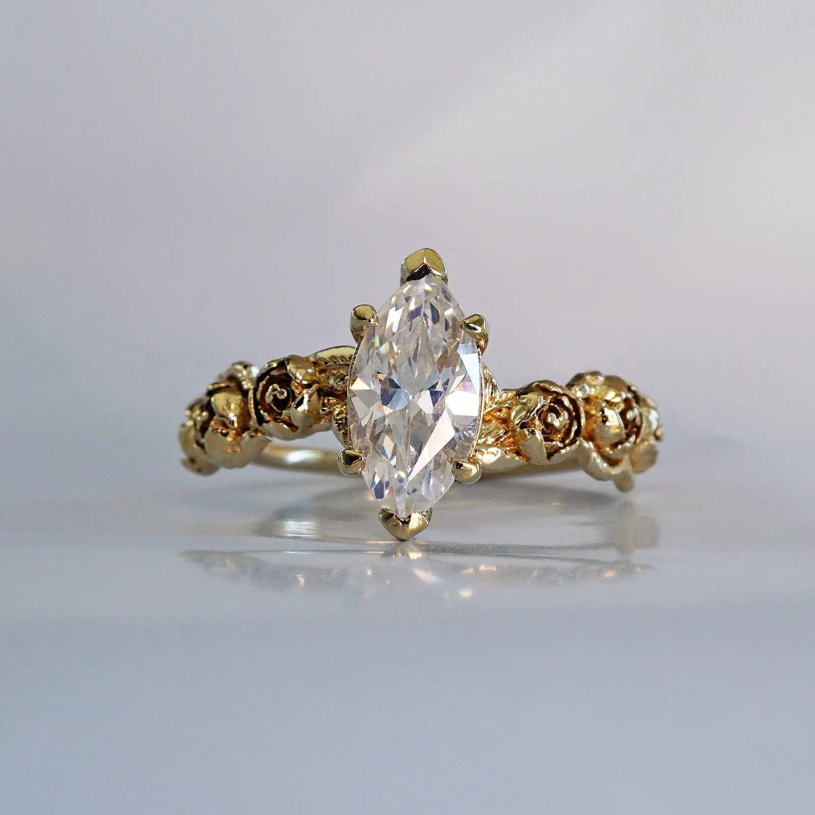 Peonies Marquise Diamond Ring, 0.9ct (Natural or Moissanite)