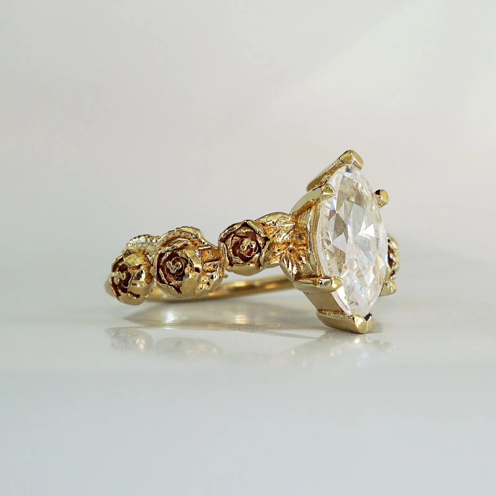 Peonies Marquise Diamond Ring, 0.9ct (Natural or Moissanite)