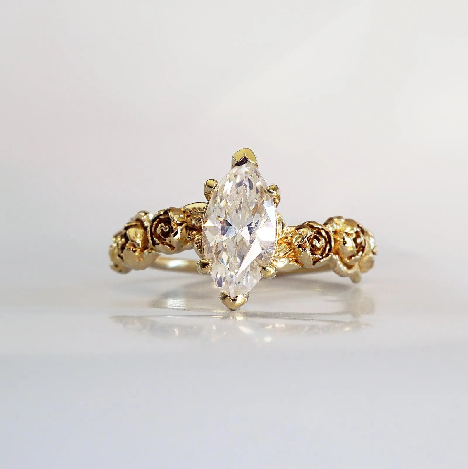 Peonies Marquise Diamond Ring, 0.9ct (Natural or Moissanite)