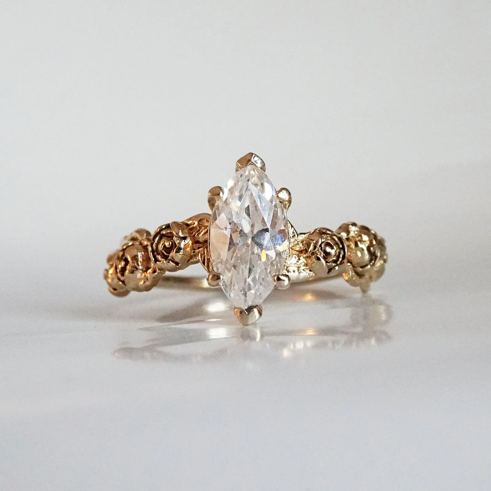 Peonies Marquise Diamond Ring, 0.9ct (Natural or Moissanite)