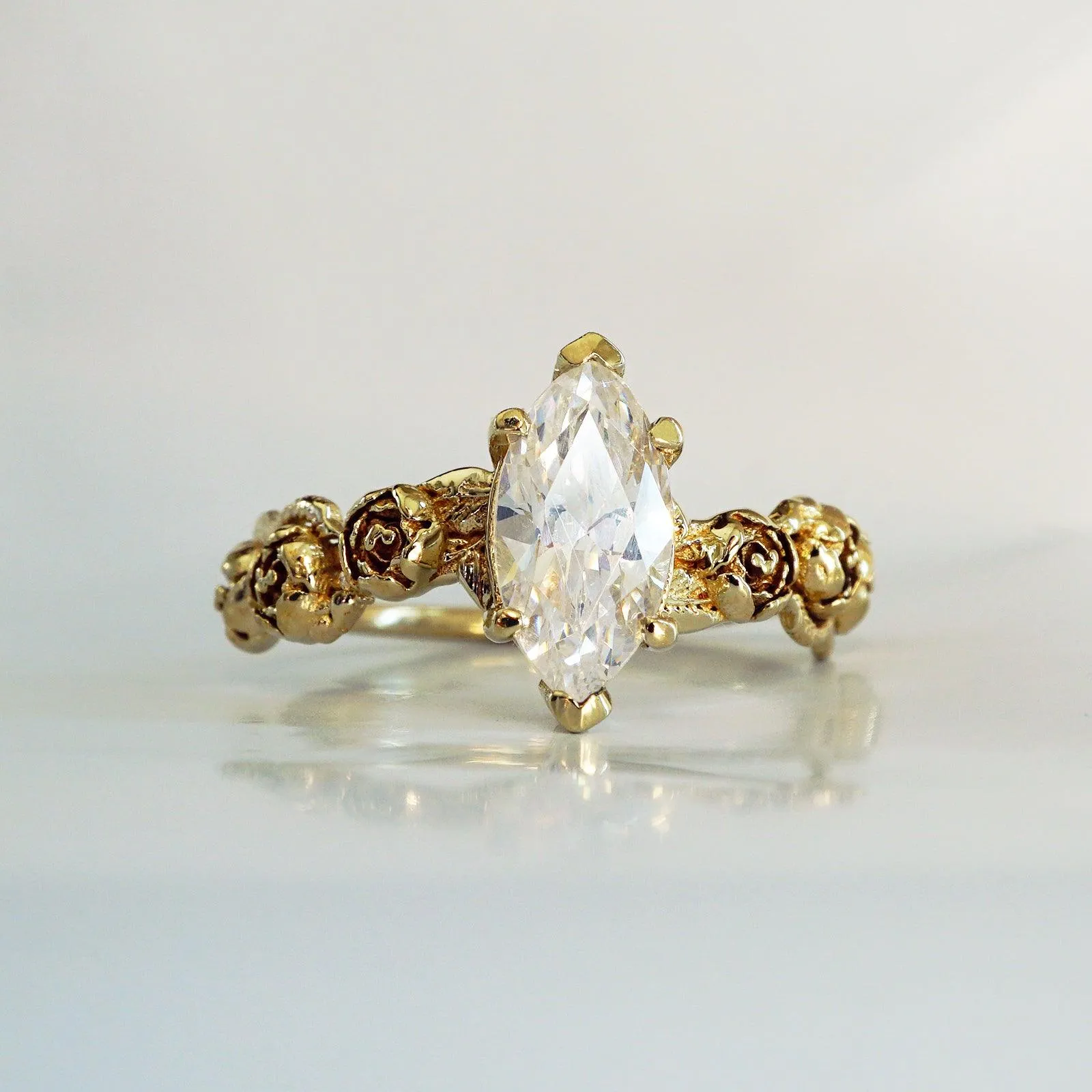 Peonies Marquise Diamond Ring, 0.9ct (Natural or Moissanite)