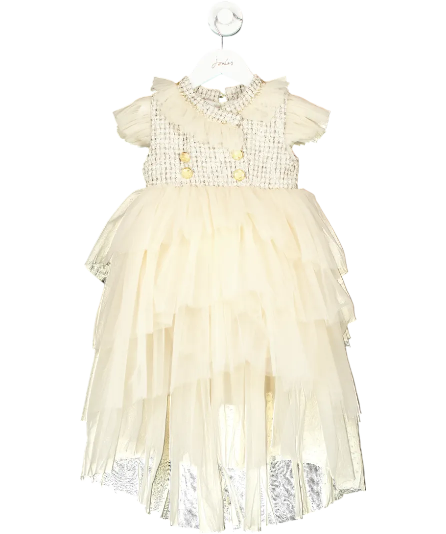Petite Maison Kids Beige Fira Tweed And Tulle Layered Dress 4 Years