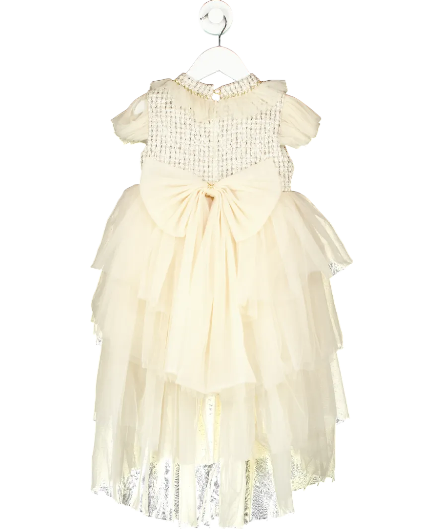 Petite Maison Kids Beige Fira Tweed And Tulle Layered Dress 4 Years