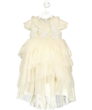 Petite Maison Kids Beige Fira Tweed And Tulle Layered Dress 4 Years
