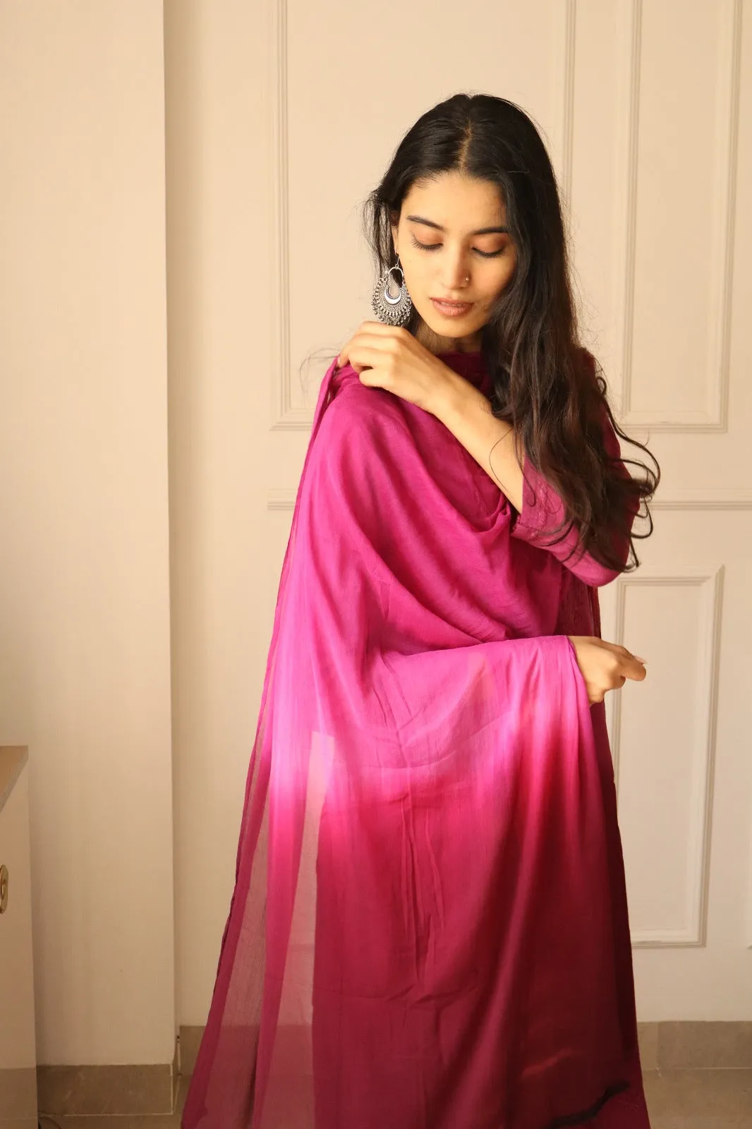 Pink Chikankari Rayon Kurti Palazzo Set With Dupatta