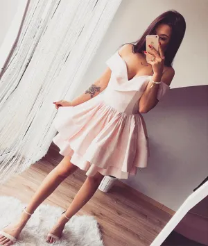 Pink short prom dress, pink cute homecoming dress