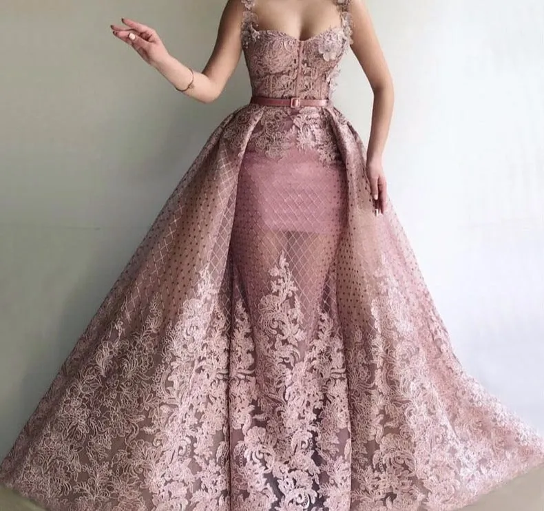 Pink Sleeveless Handmade Flowers Tulle Prom Dresses Dubai Mermaid Sexy Long Formal Gowns