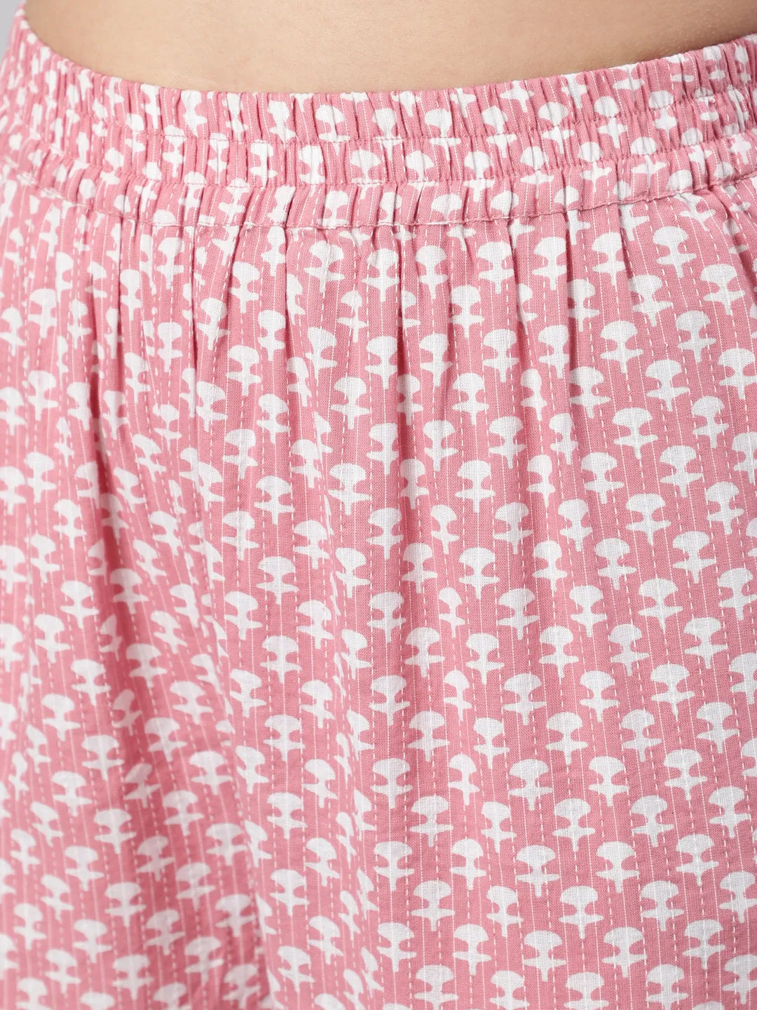 Pink Woven Straight Printed Embroidered Kurta Set With Solid Dupatta