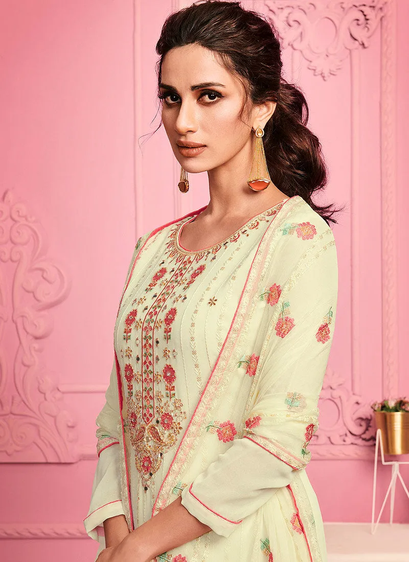 Pista Green Floral Embroidered Pakistani Pant Suit