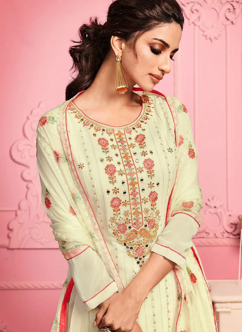 Pista Green Floral Embroidered Pakistani Pant Suit