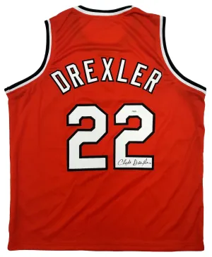 PORTLAND TRAIL BLAZERS CLYDE DREXLER AUTOGRAPHED RED JERSEY JSA STOCK #197000