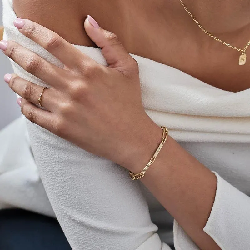 Premium Quality Stainless Steel Paper clip Link Chain Name Bracelet For Women and Men