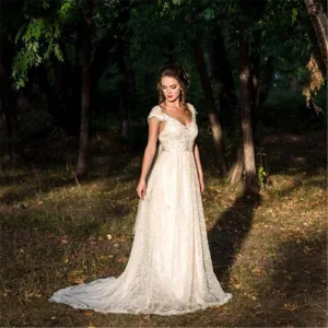 Princess Wedding Dress Off Shoulder With Applique Lace Flows Elegantly Free Shipping