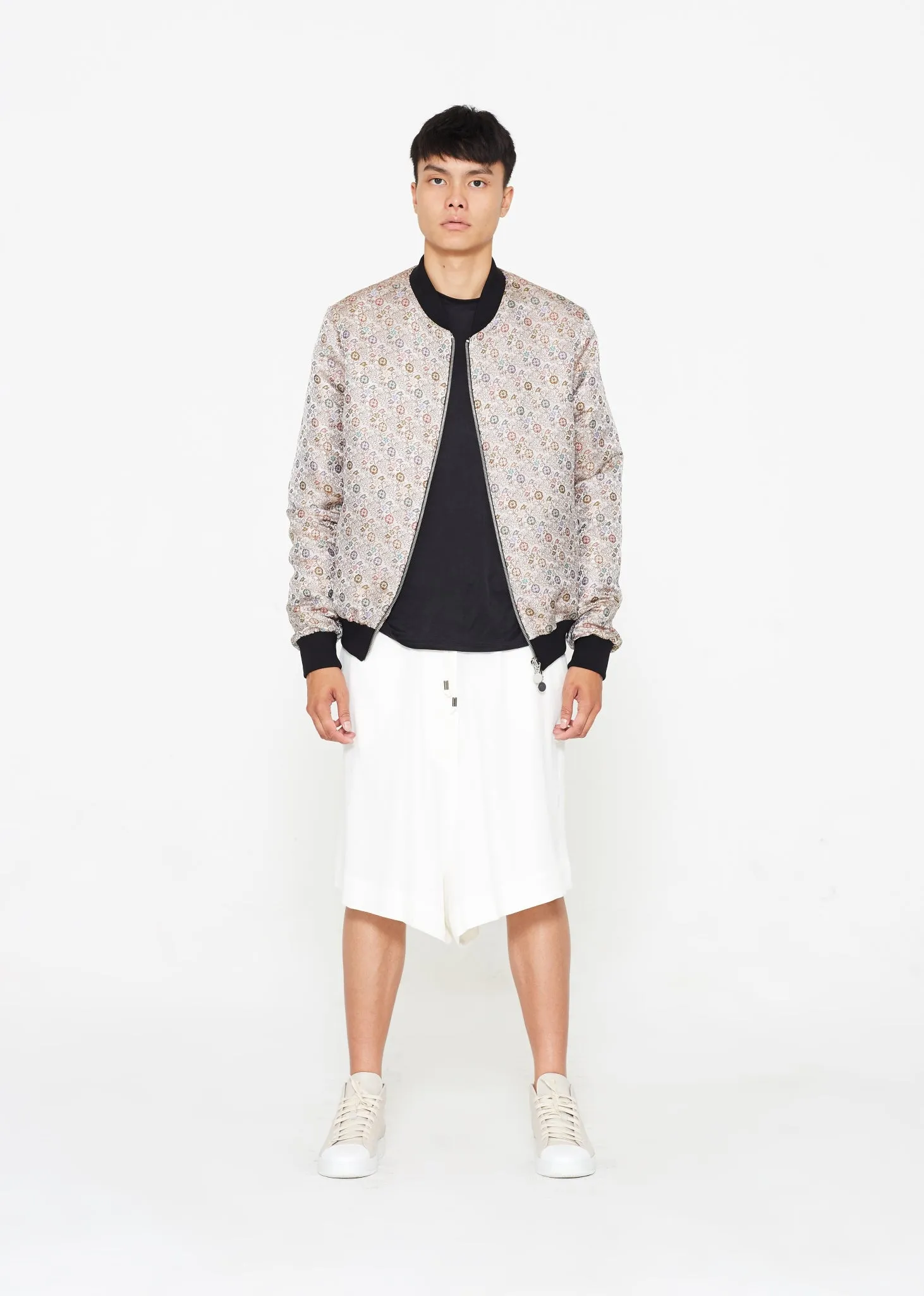 "The Limited Edition Crepe Bomber" in Silver Floral