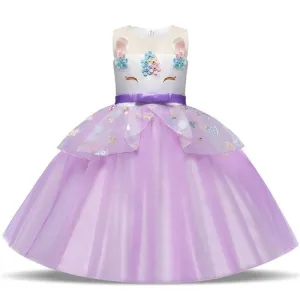 Rainbow Cake Girls Unicorn Dress Long Tail Train Dress Baby Girl