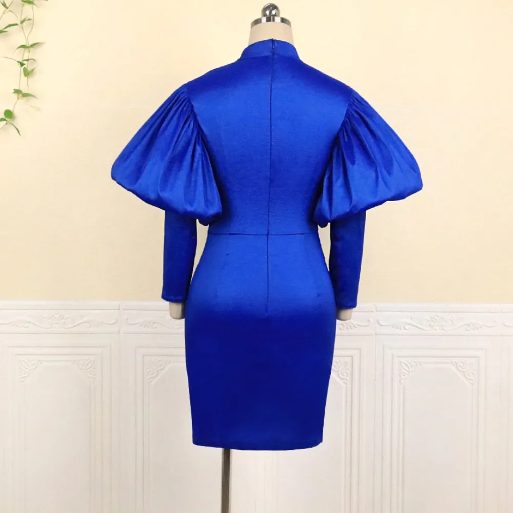Red Dresses Plus Size Long Lantern Sleeve Women Bodycon Sexy Mini Gowns