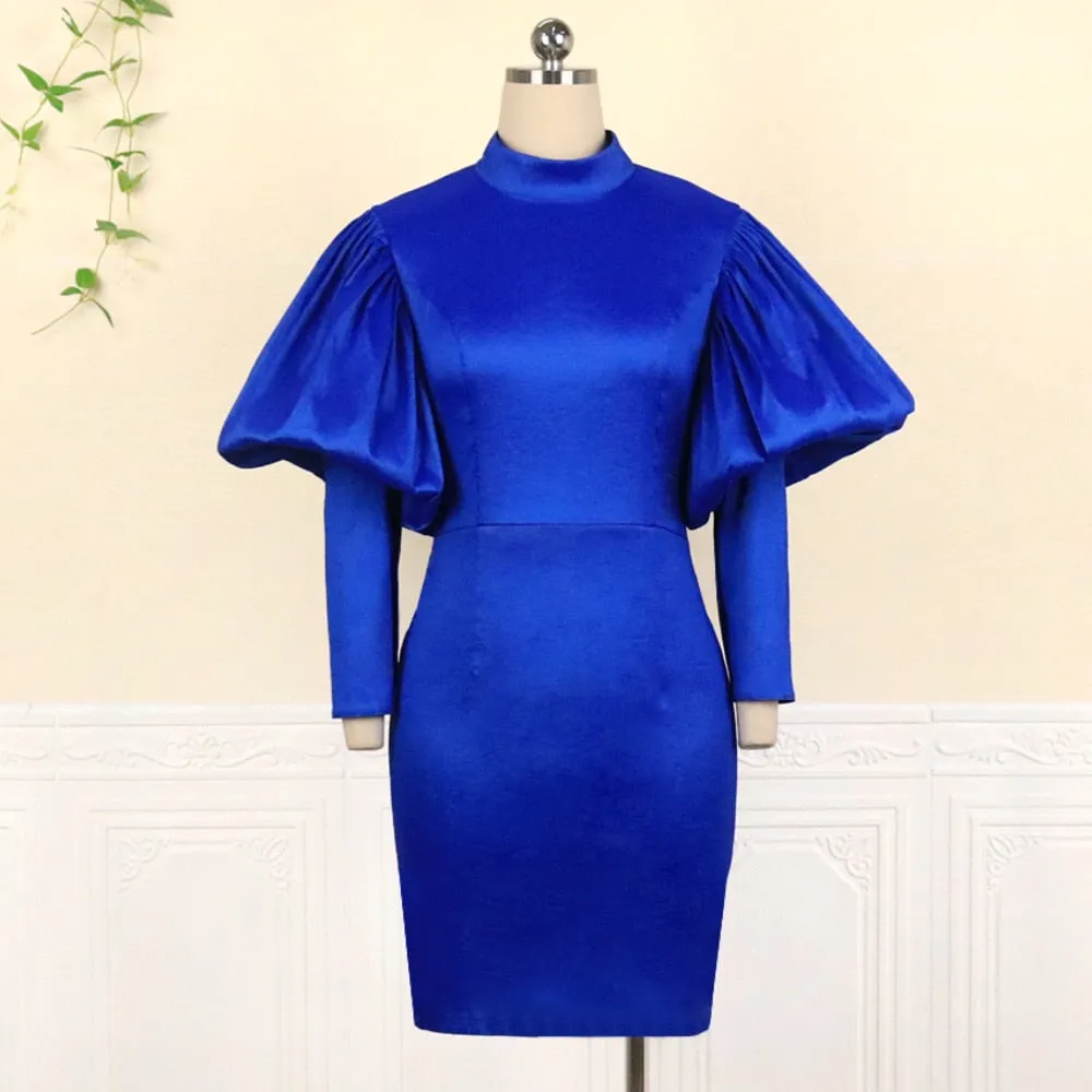 Red Dresses Plus Size Long Lantern Sleeve Women Bodycon Sexy Mini Gowns