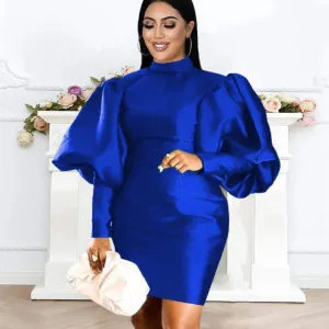 Red Dresses Plus Size Long Lantern Sleeve Women Bodycon Sexy Mini Gowns