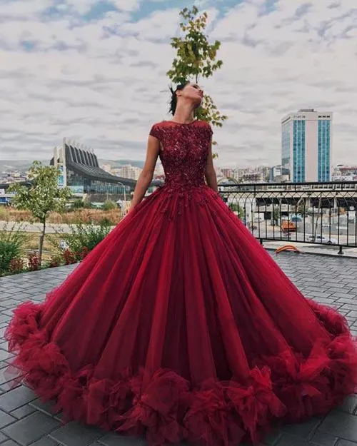 Red Tulle Ball Gown Prom Dress With Appliques, Sweet 16 Dress, Quinceanera Dresses, M278