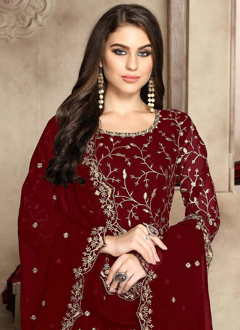 Red Zari Embroidered Anarkali Suit