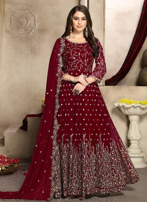 Red Zari Embroidered Anarkali Suit