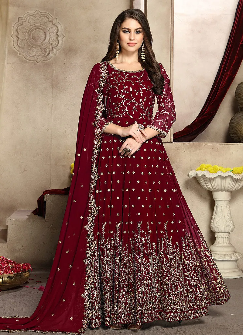Red Zari Embroidered Anarkali Suit