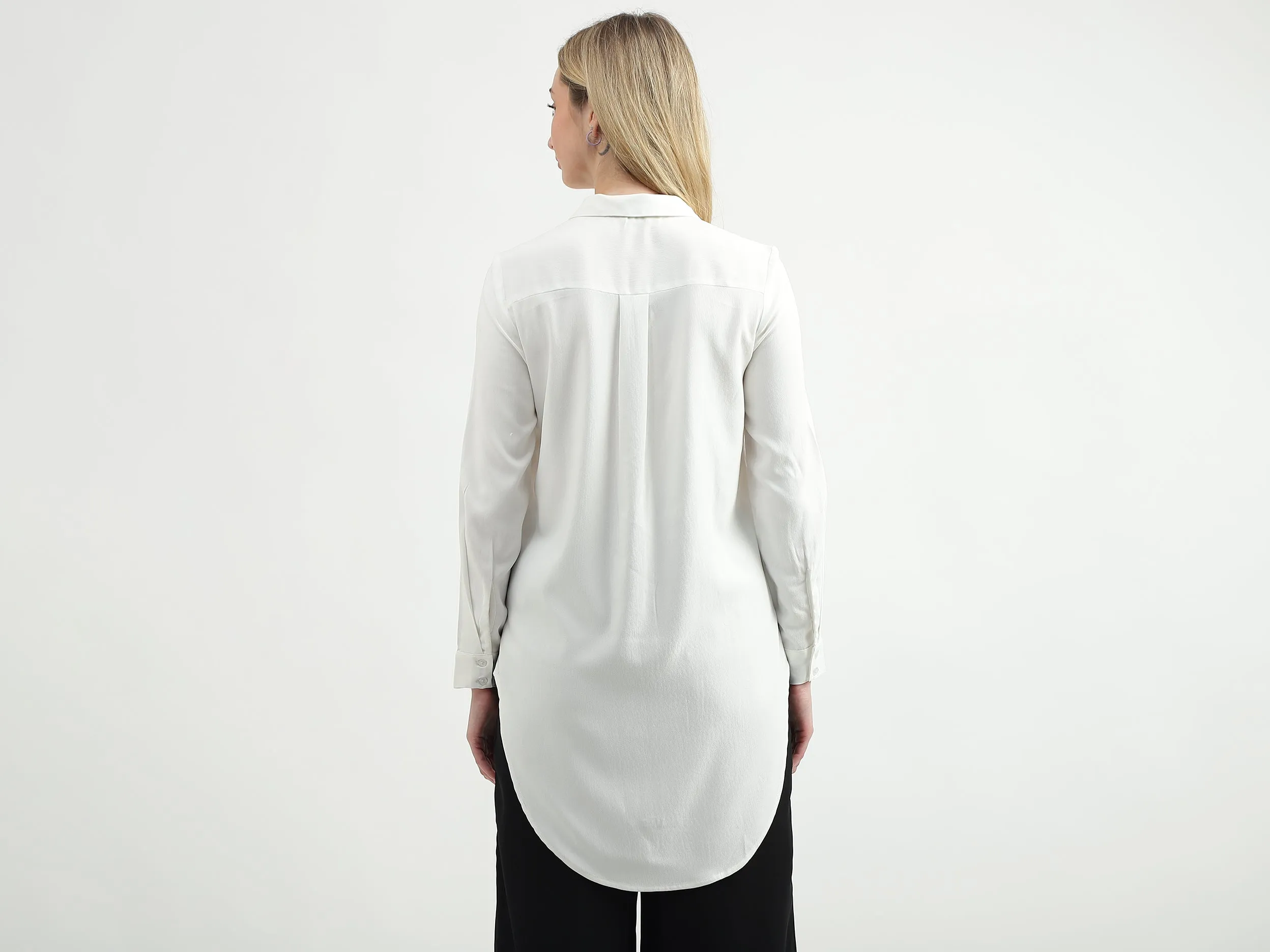 Relaxed-Fit Regular Collar High-Low Hem Shirt
