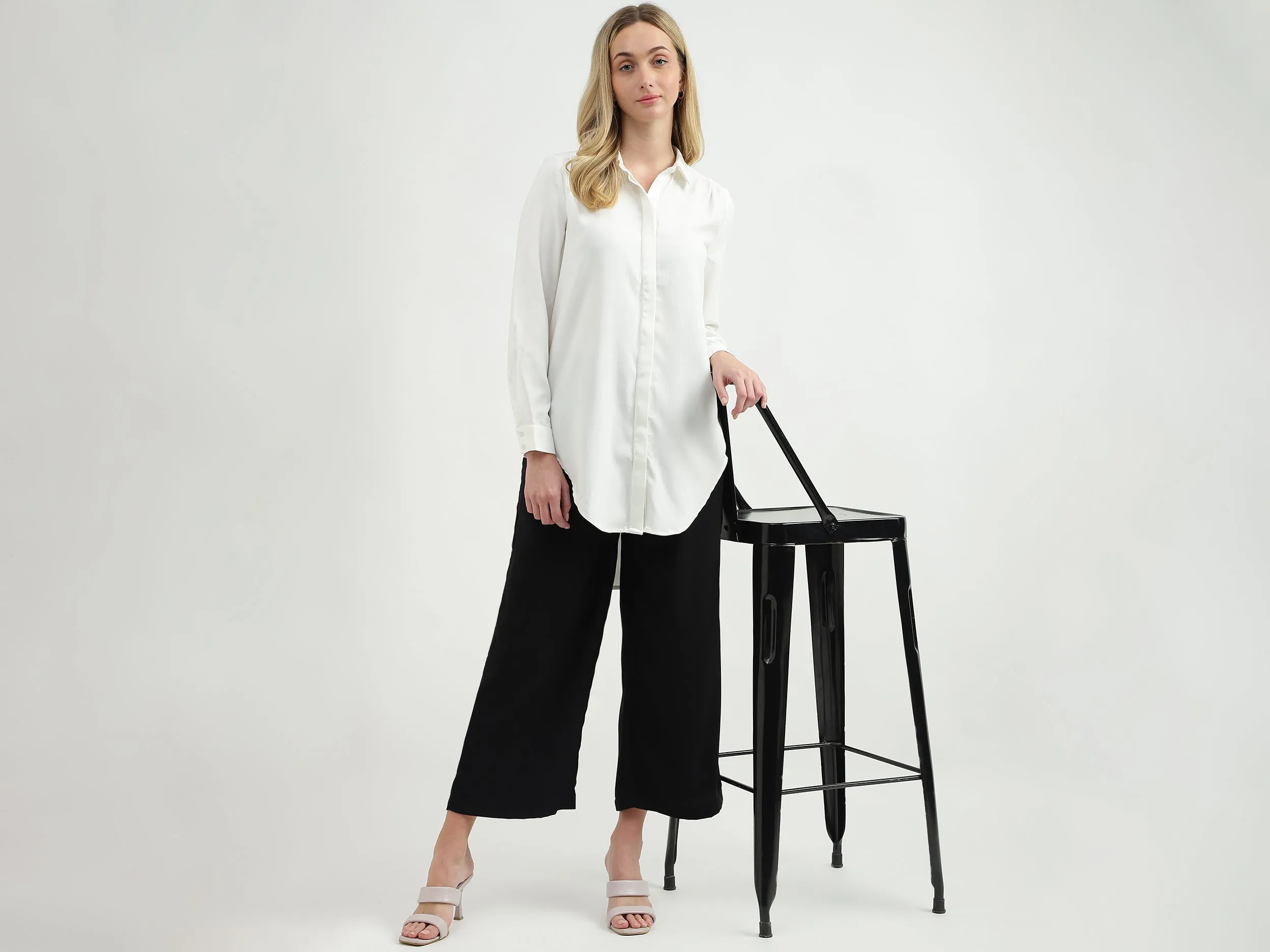 Relaxed-Fit Regular Collar High-Low Hem Shirt