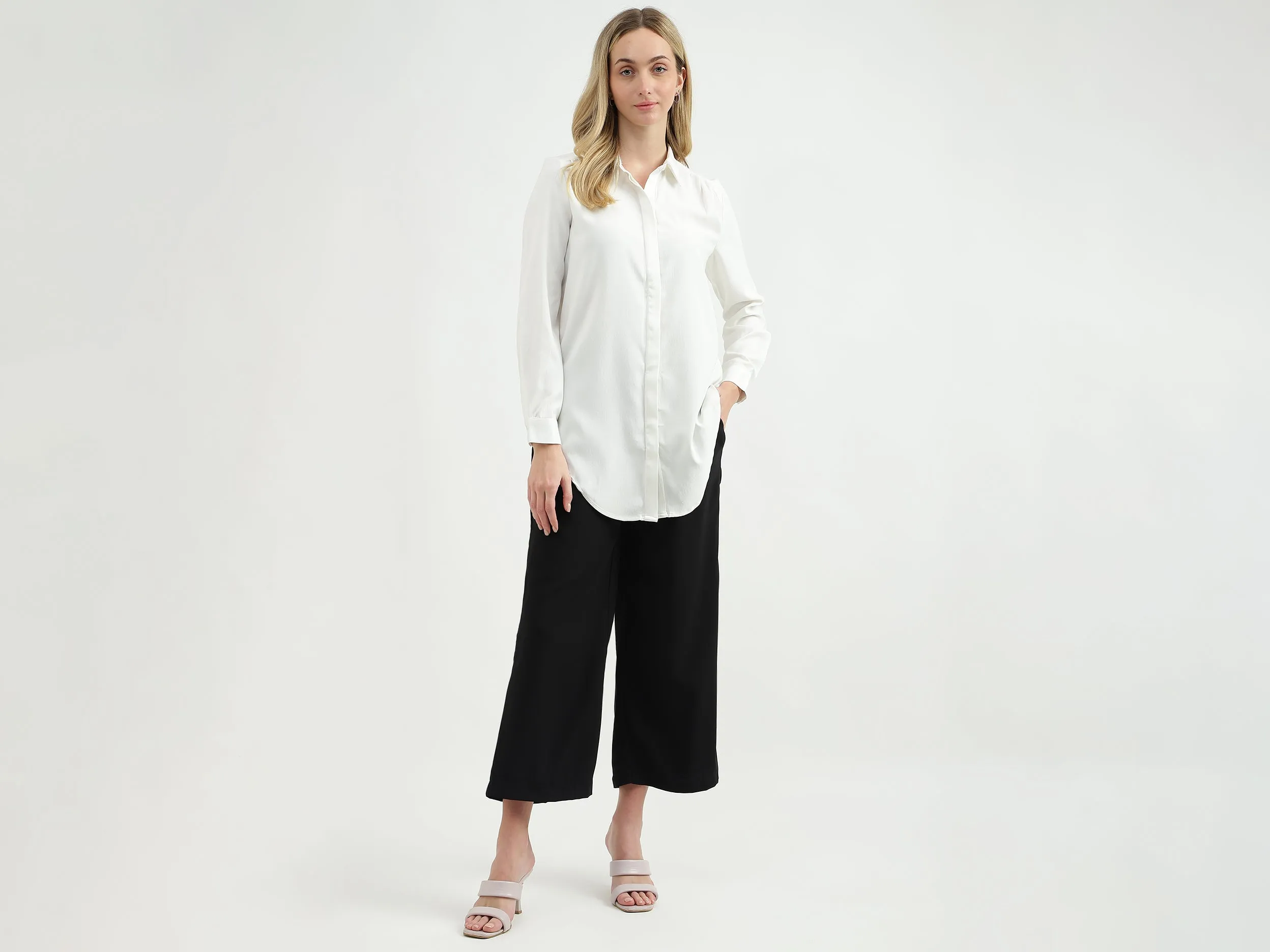 Relaxed-Fit Regular Collar High-Low Hem Shirt