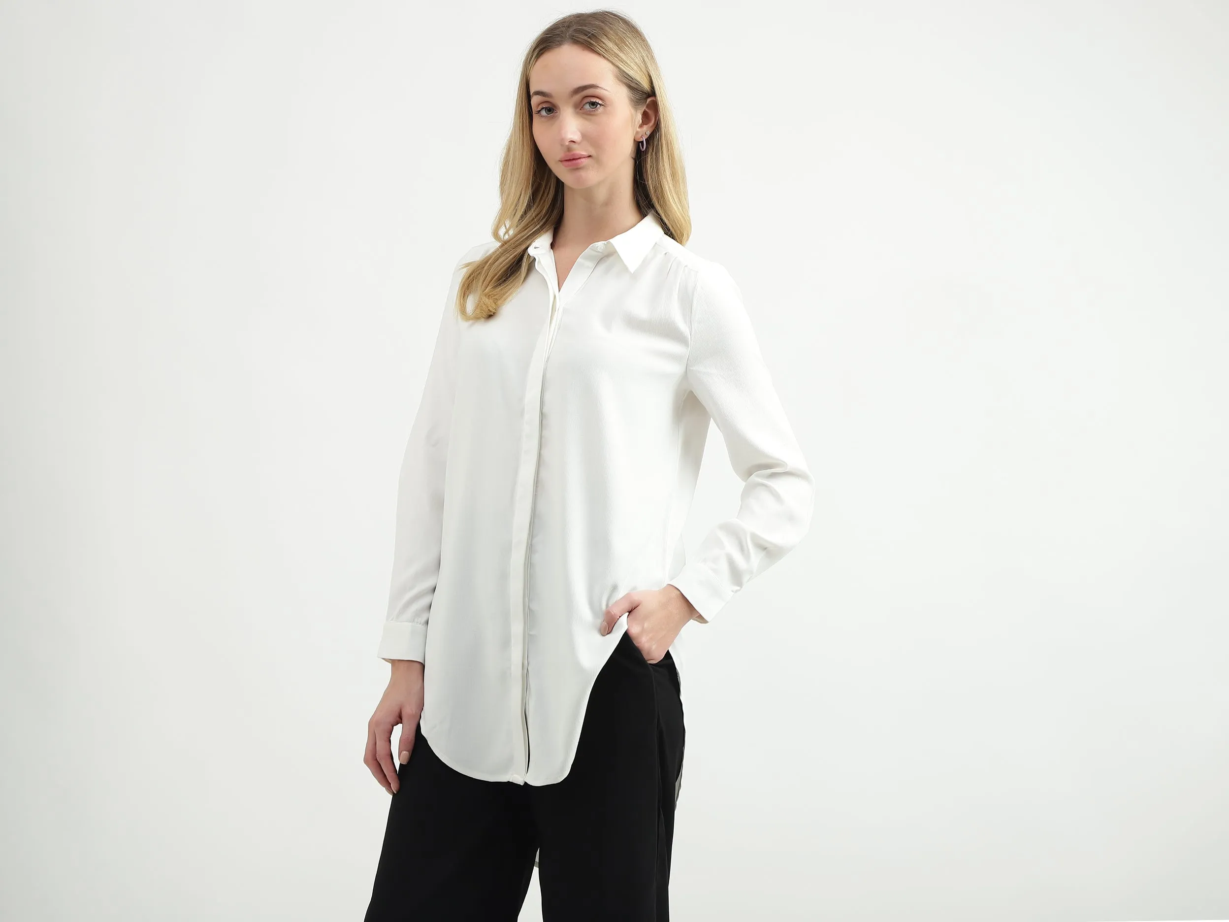 Relaxed-Fit Regular Collar High-Low Hem Shirt