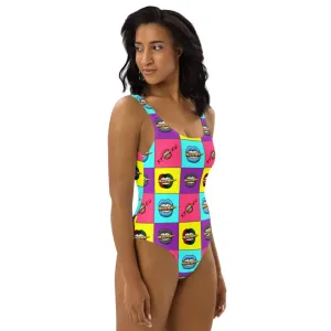 Retro Colorblock STFU Logo One-Piece Swimsuit