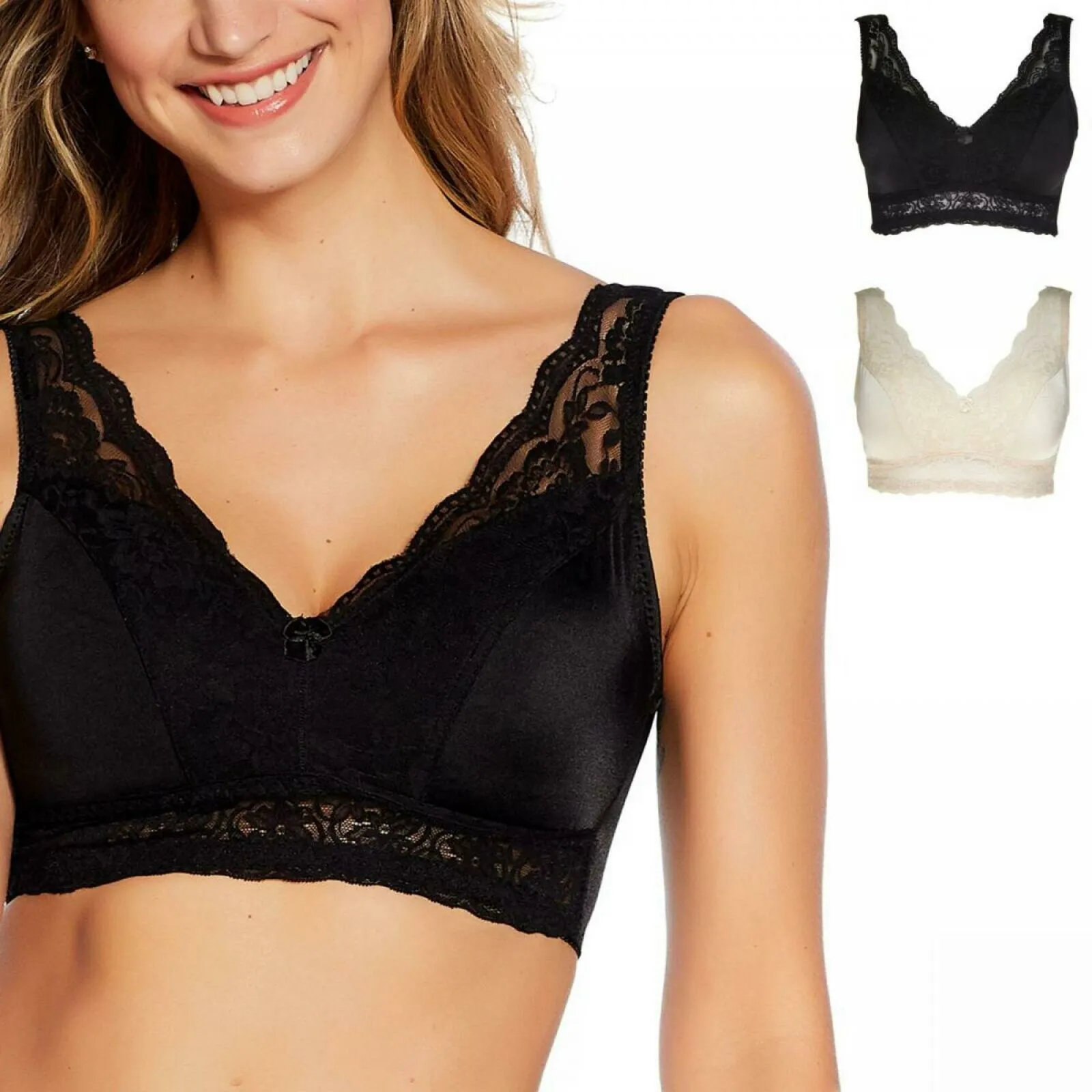 Rhonda Shear 2 Pack Pinup Bras With Removable Pads Black/ Nude Large