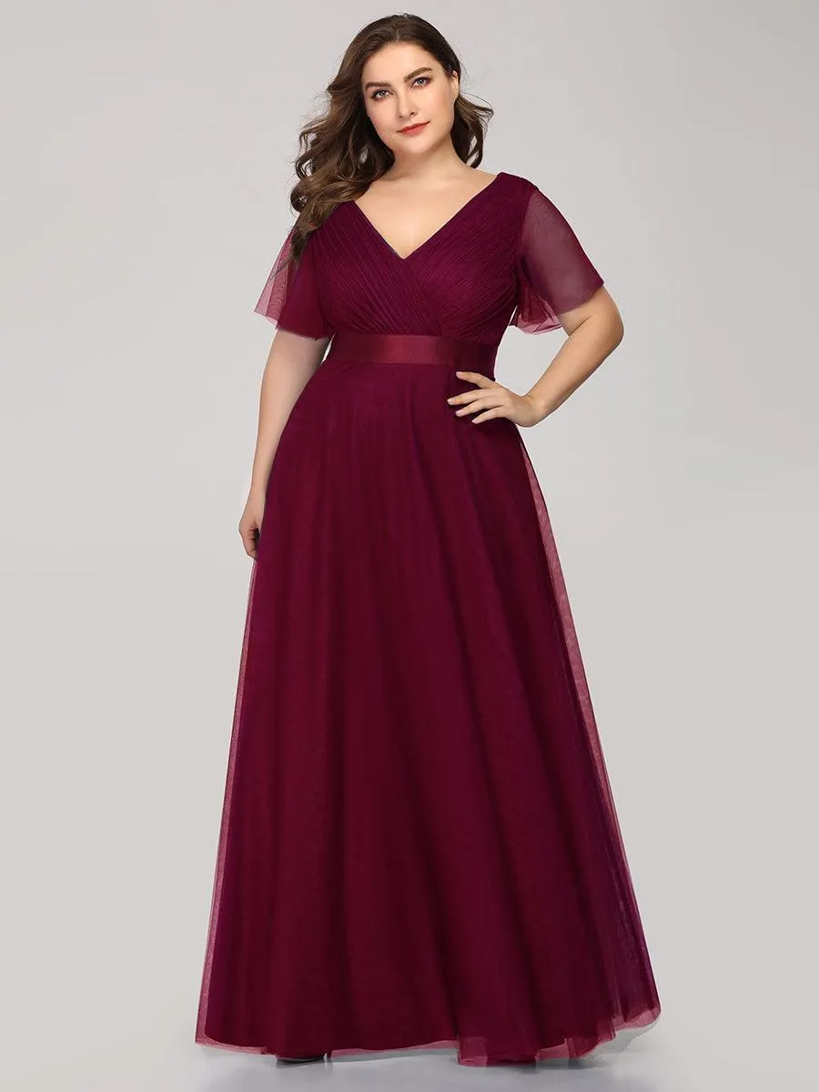 Robe de demoiselle d'honneur grande taille pour femmes avec manches courtes