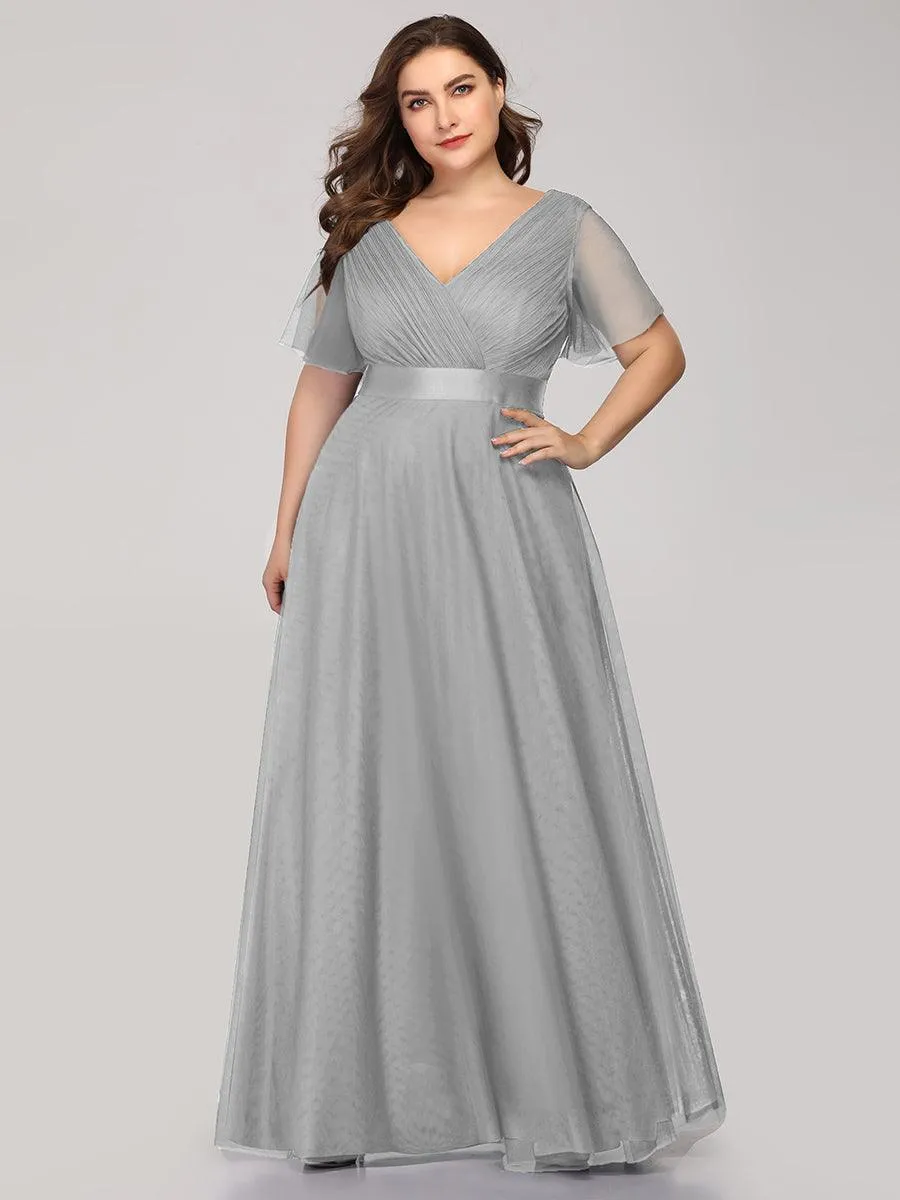 Robe de demoiselle d'honneur grande taille pour femmes avec manches courtes