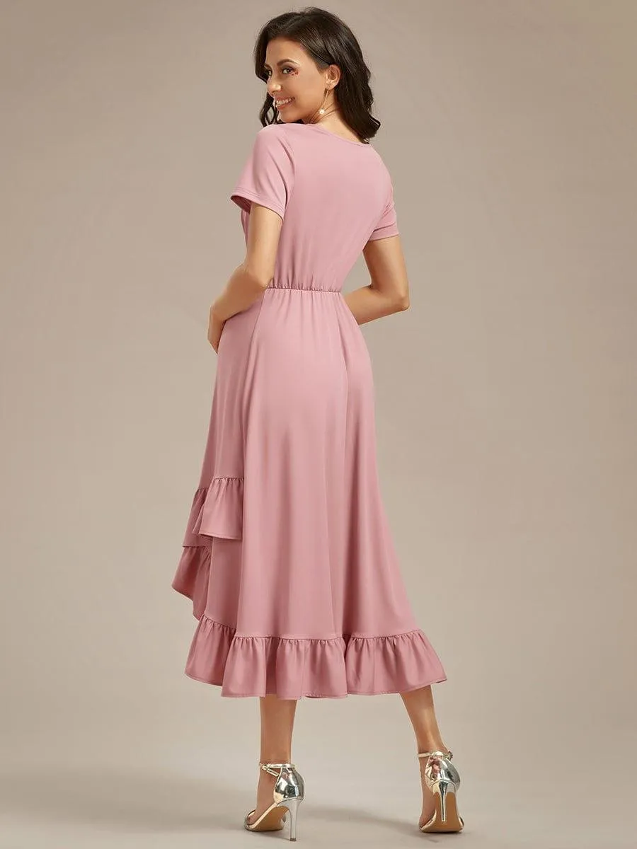 Robe de Maternité élégante Col en V Ourlet haut-bas à volants(Vente finale)