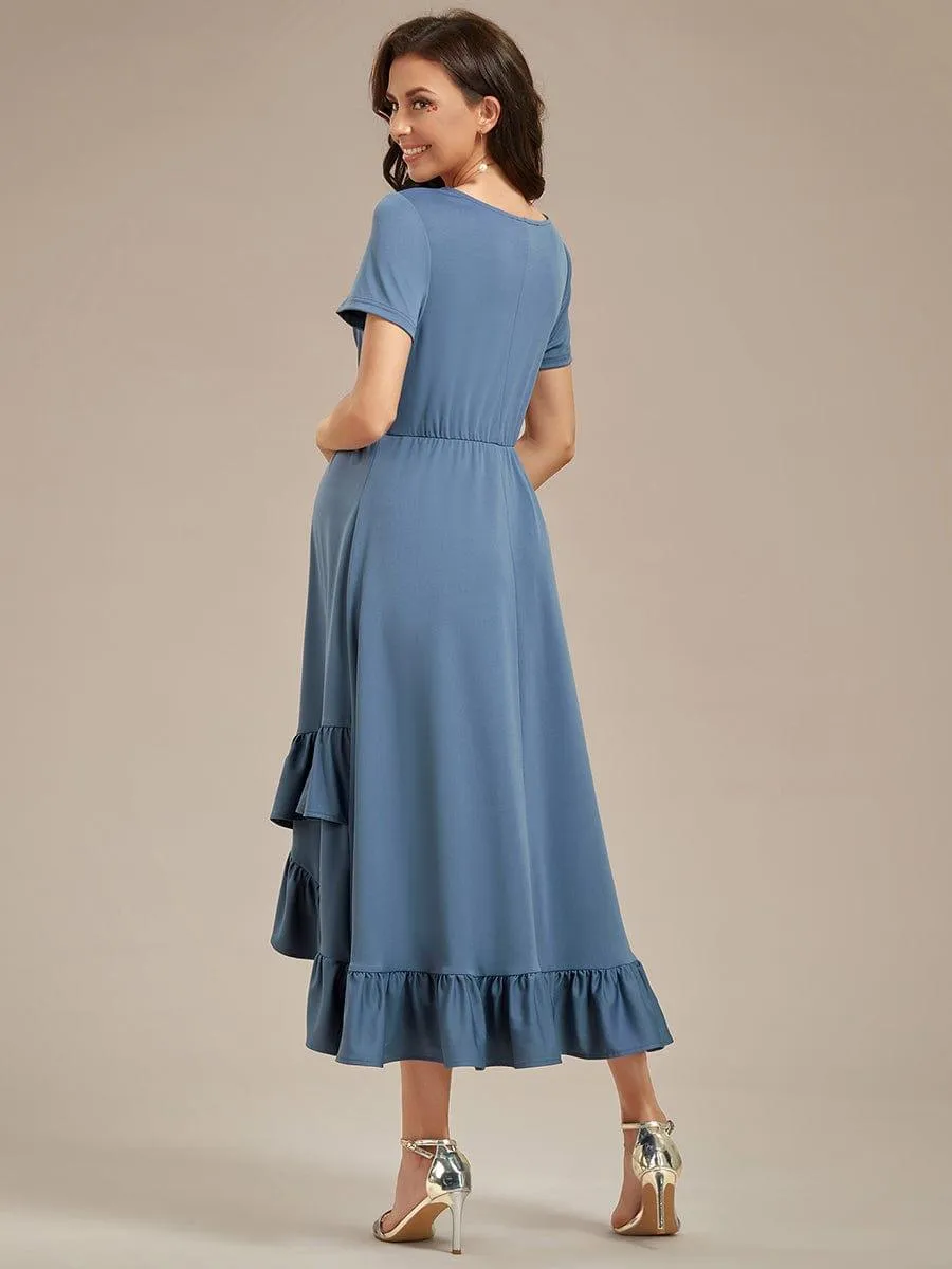Robe de Maternité élégante Col en V Ourlet haut-bas à volants(Vente finale)