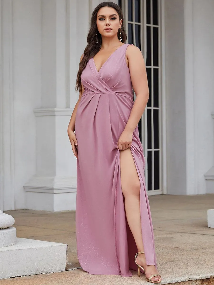 Robe de soirée Empire Grande Taille à Col en V avec Fente Latérale